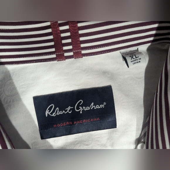Robert Graham Luther Dress Shirt Men XL Burgundy Stripe Button Long Sleeve NWT - Picture 4 of 16
